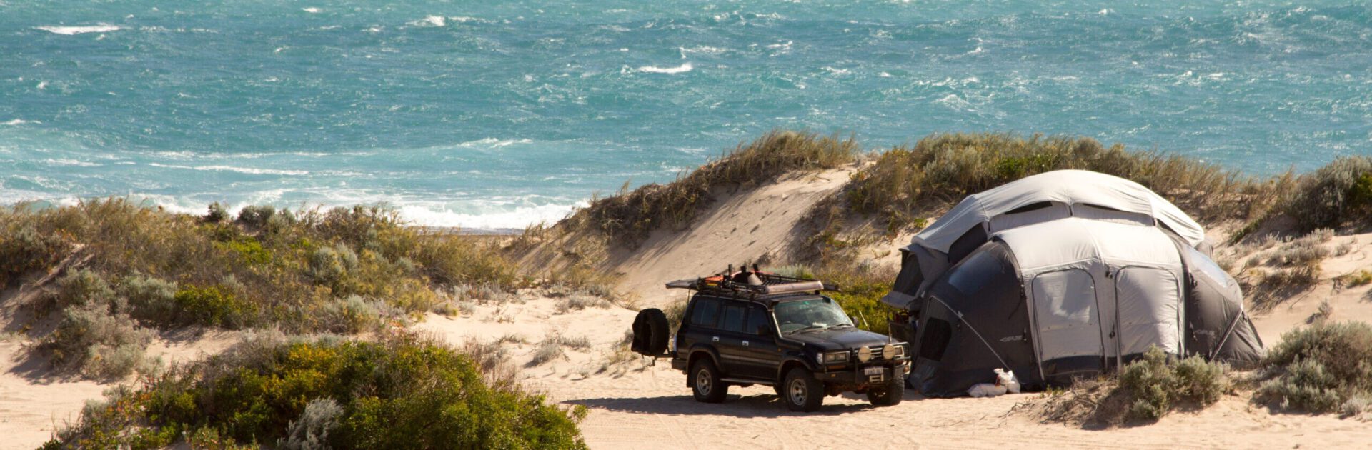 camping in the dunes of lucky bay near kalbarri